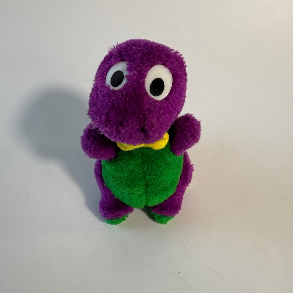 Vintage Barney‎ The Dinosaur Purple Green 7" Plush MAD Trading Co Inc Yellow Bow